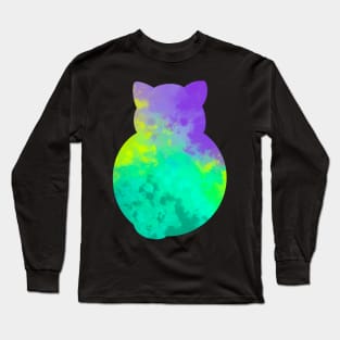 Purple turquoise cat silhouette Long Sleeve T-Shirt